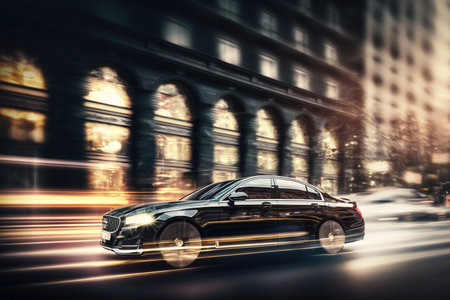 High speed luxury sedan driving in the city. Generative AIの素材