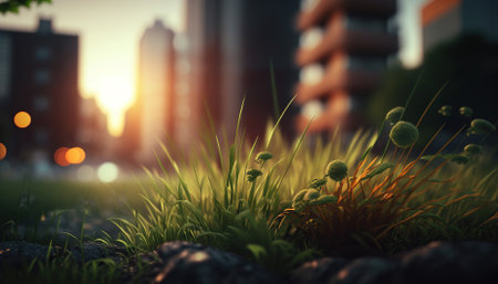 Sunset Landscape Scene With Tall Grass. Generative AIの素材