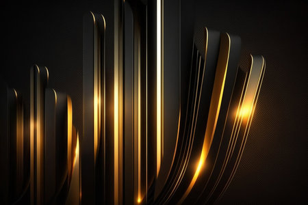 Abstract black background with golden glowing stripes. Generative AIの素材