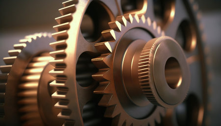 engine gears wheels, closeup view. Generative AIの素材