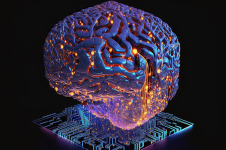 human brain on technology background represent artificial intelligence and cyber space concept. Generative AIの素材