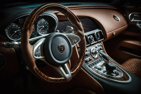 Car interior from driver seat view. Generative AIの素材