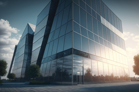 Modern glass wall commercial buildings exterior. Generative AIの素材