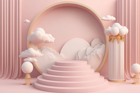 Natural beauty podium backdrop for product display with dreamy cloud. Generative AIの素材