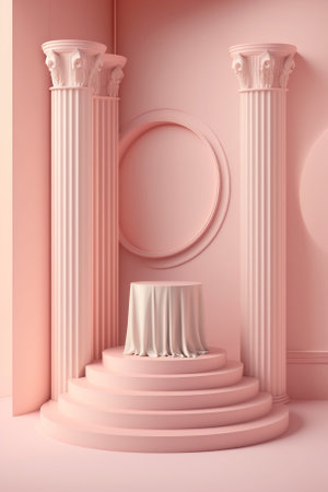 Abstract scene background. Cylinder podium on pink background. Generative AIの素材