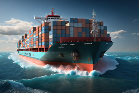 . Generative AIInternational Container Cargo ship in the oceanの素材