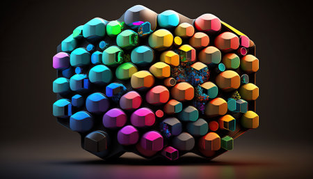 Colorful 3D shapes vector composition on dark background. Generative AIの素材