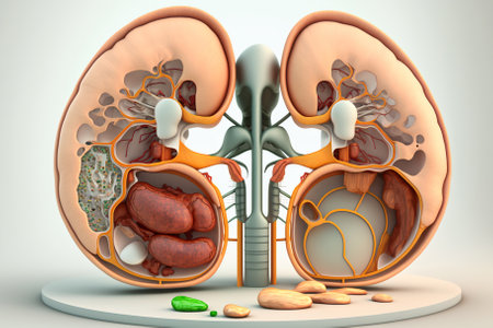 Human kidney on scientific background. Generative AIの素材