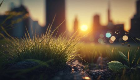 Sunset Landscape Scene With Tall Grass. Generative AIの素材