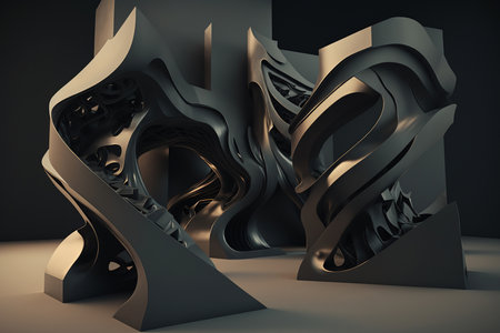 Abstract of black space, twisted shape, architecture details. Generative AIの素材