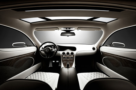 View of the interior of a modern automobile showing the dashboard. Generative AIの素材
