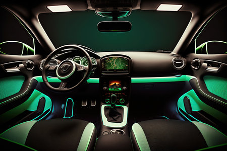 View of the interior of a modern automobile showing the dashboard. Generative AIの素材