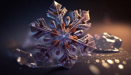 Extreme closeup of natural snowflake. Generative AIの素材