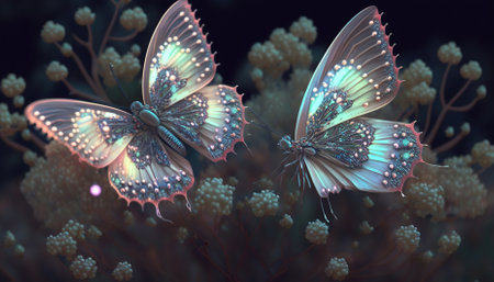 stunningly beautiful fairy wings Fantasy crystal glass glitter butterfly. Generative AIの素材