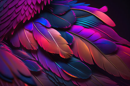 Beautiful texture of Scarlet macaw parrot bird feathers. Generative AIの素材