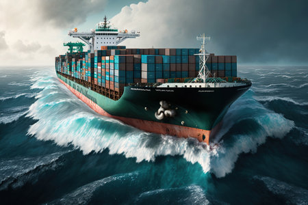 International Container Cargo ship in the ocean. Generative AIの素材