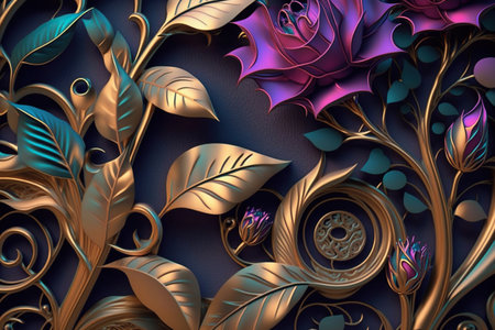 Beautiful purple fantasy rose flower with glowing color. Generative AIの素材