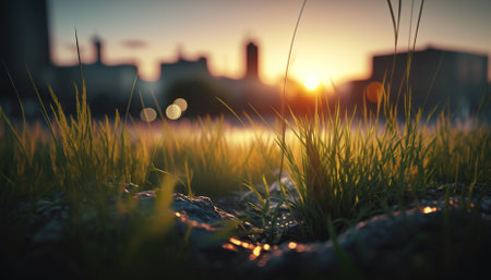 Sunset Landscape Scene With Tall Grass. Generative AIの素材