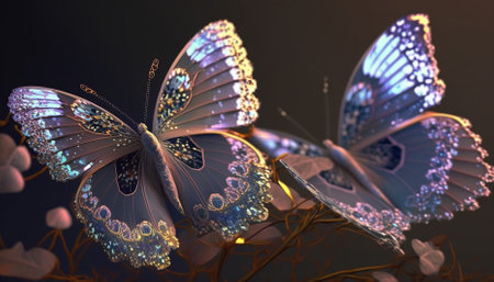 stunningly beautiful fairy wings Fantasy crystal glass glitter butterfly. Generative AIの素材