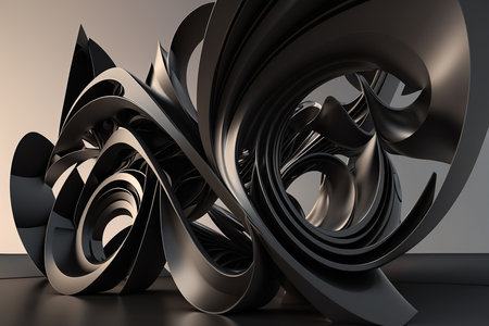 Abstract of black space, twisted shape, architecture details. Generative AIの素材