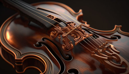 Beautiful old violin on dark background. Generative AIの素材