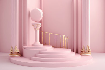 Cosmetic background for product presentation, podium display, minimal pastel scene. Generative AIの素材