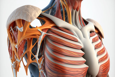 Human anatomy detail of shoulder. Muscle, bone structure, arteries. Generative AIの素材