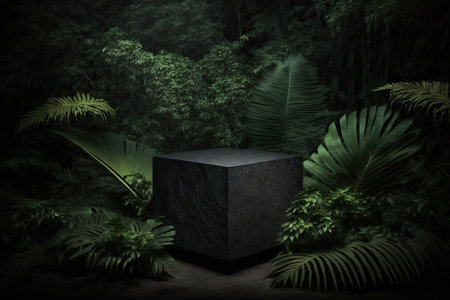 Concrete podium in tropical forest for product presentation. Generative AIの素材