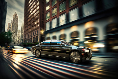 High speed luxury sedan driving in the city. Generative AIの素材