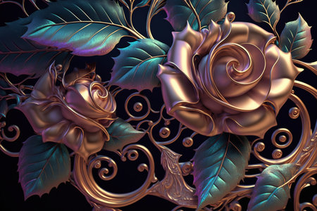 Beautiful purple fantasy rose flower with glowing color. Generative AIの素材