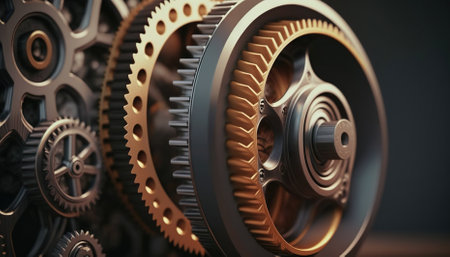 engine gears wheels, closeup view. Generative AIの素材