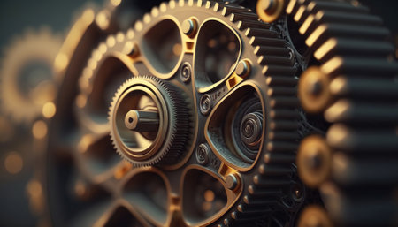 engine gears wheels, closeup view. Generative AIの素材