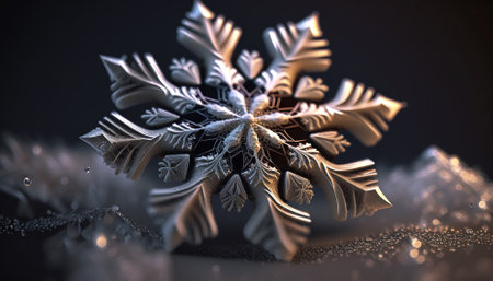 Christmas snowflakes in snow for congratulation cards and design. Generative AIの素材