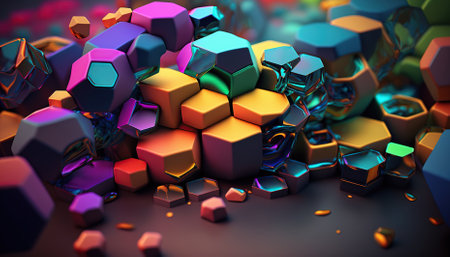 Abstract 3D geometric shape of colorful hexagons. Generative AIの素材