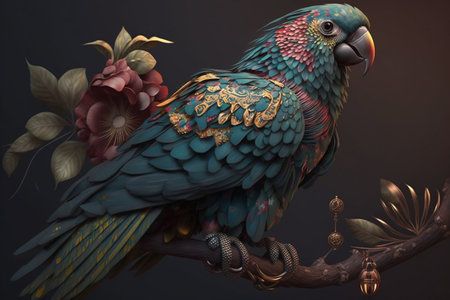 3d illustration of beautiful parrot colorful. Generative AIの素材