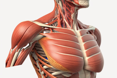 Human anatomy detail of shoulder. Muscle, bone structure, arteries. Generative AIの素材