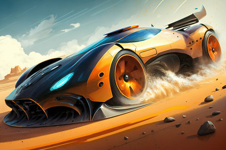 High speed, sports cars racing . futuristic concept. Generative AIの素材