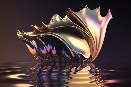 Abstract 3d background wallpaper with glass squares with colorful light emitter iridescent neon holographic gradient. Generative AIの素材
