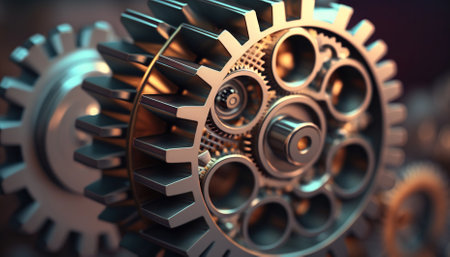 engine gears wheels, closeup view. Generative AIの素材