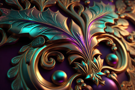 Abstract Flowers, gold and iridescent color combination. Generative AIの素材