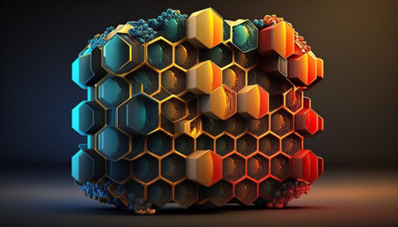 Abstract 3D geometric shape of colorful hexagons. Generative AIの素材