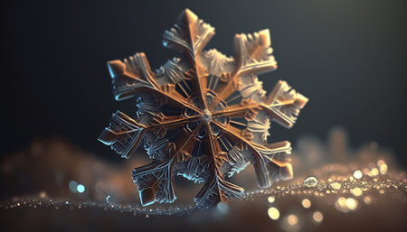 Extreme closeup of natural snowflake. Generative AIの素材