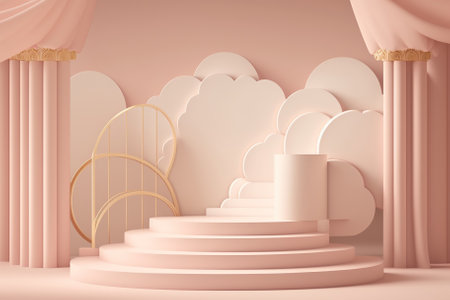 Natural beauty podium backdrop for product display with dreamy cloud. Generative AIの素材