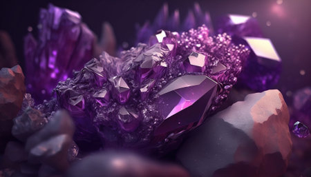 Amethyst geode on black background. Generative AIの素材