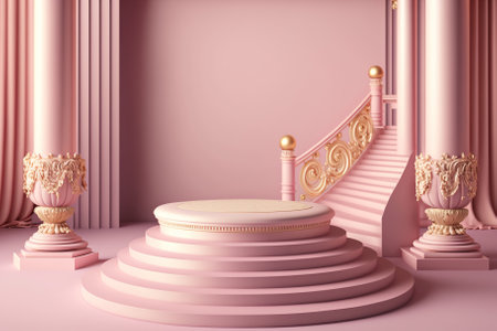 Cosmetic background for product presentation, podium display, minimal pastel scene. Generative AIの素材