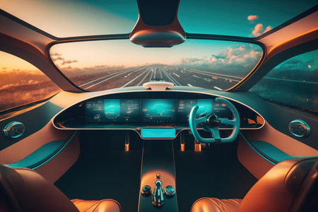 Cockpit of futuristic car concept. Autonomous car. Self driving vehicle. Autopilot. Generative AIの素材