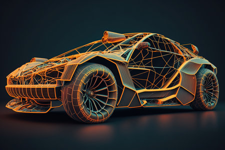 Futuristic car technology concept with wireframe intersection. Generative AIの素材