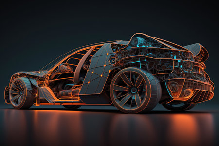 Futuristic car technology concept with wireframe intersection. Generative AIの素材