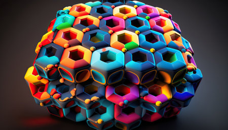 Abstract 3D geometric shape of colorful hexagons. Generative AIの素材