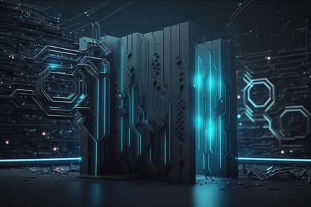 Circuit board futuristic server code processing. Generative AIの素材